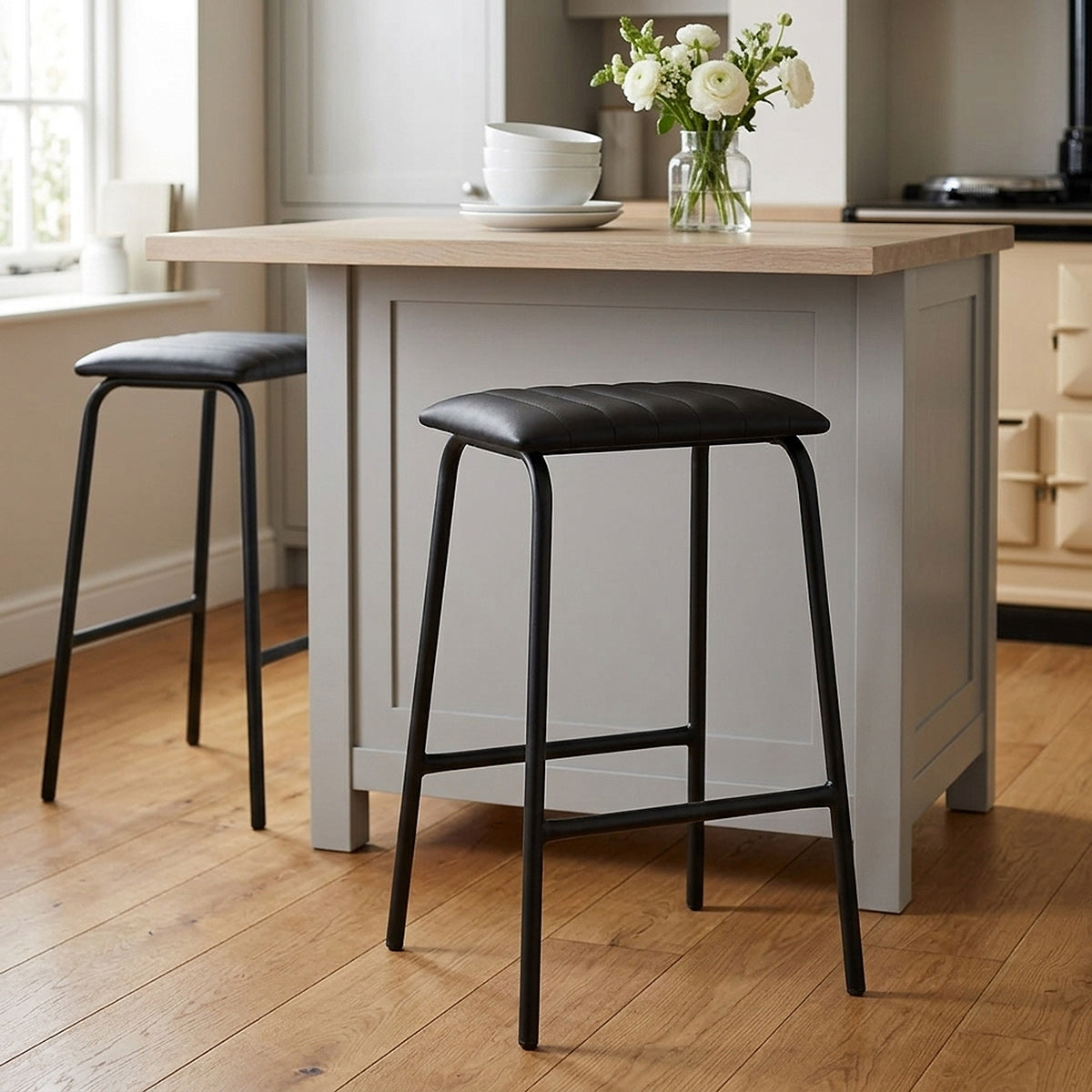Sasha Real Leather Stool Black