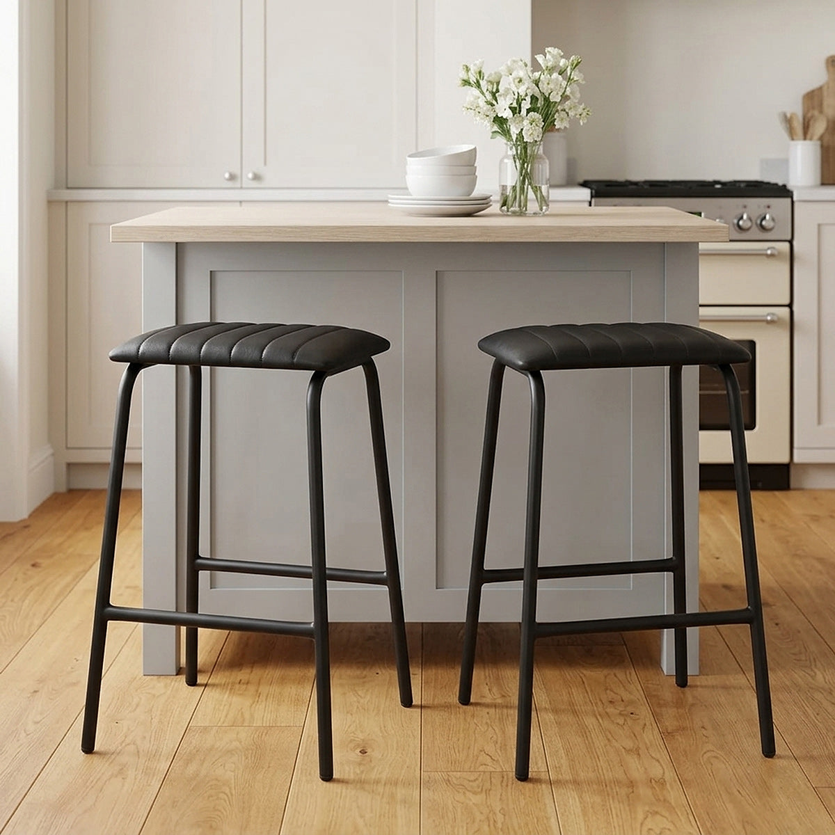 Sasha Real Leather Stool Black