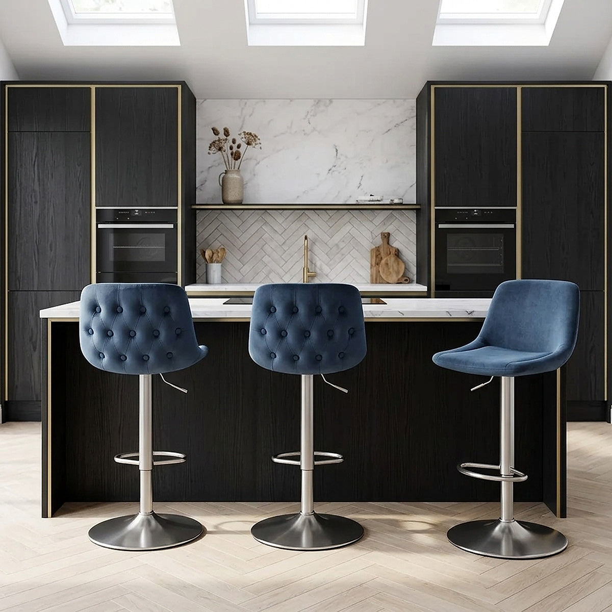 Scoop Brushed Stool Blue Velvet
