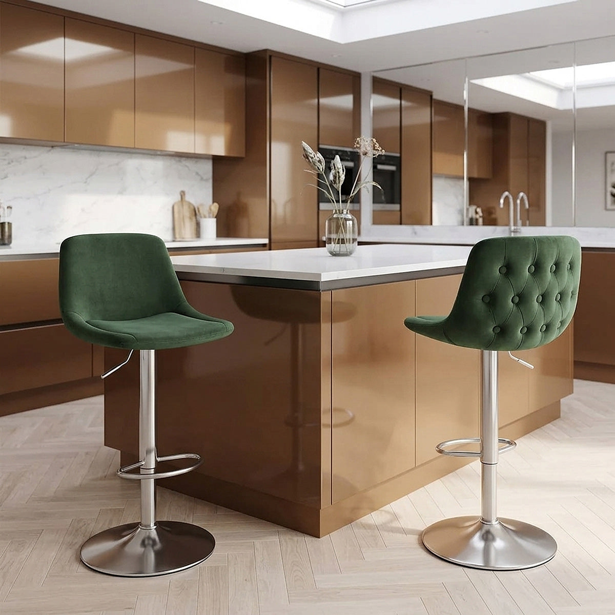 Scoop Brushed Stool Green Velvet