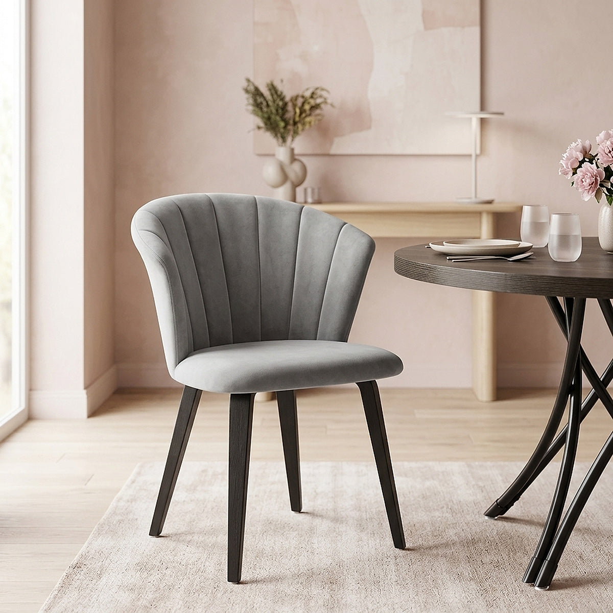 Scroll Dining Chair Grey Velvet