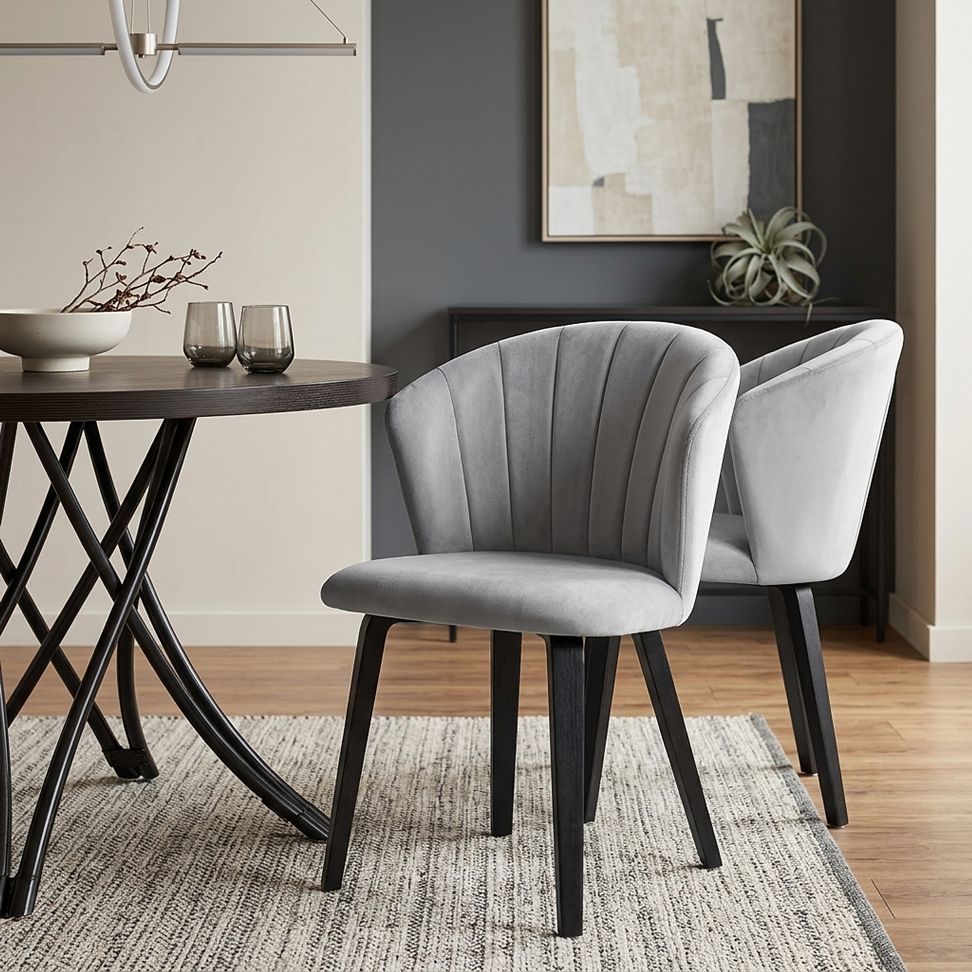 Scroll Dining Chair Grey Velvet