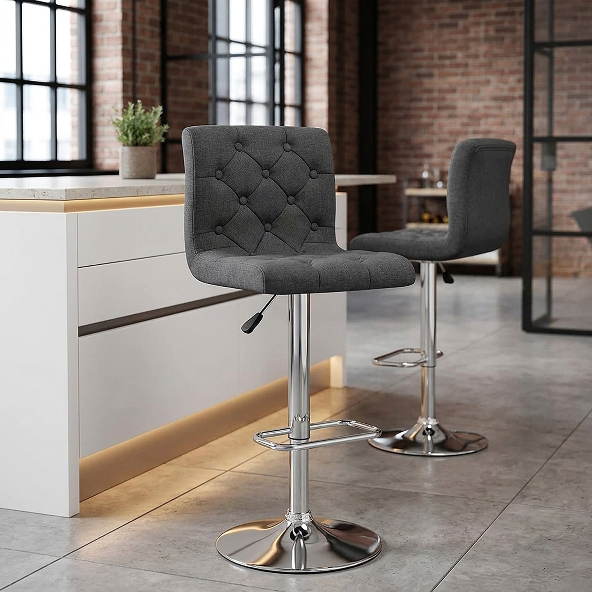 Seattle Gas Lift Stool Charcoal Fabric