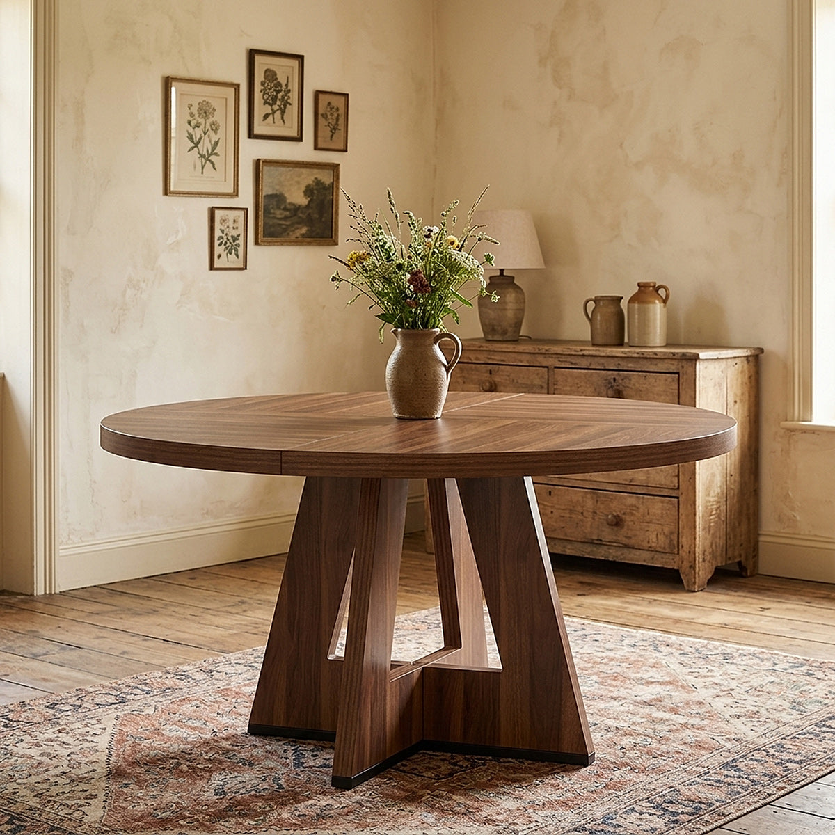 Severn 120cm Round Table & 4 Chicago Walnut Fabric Chairs Dining Set