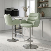 Seville Real Leather Brushed Stool Green