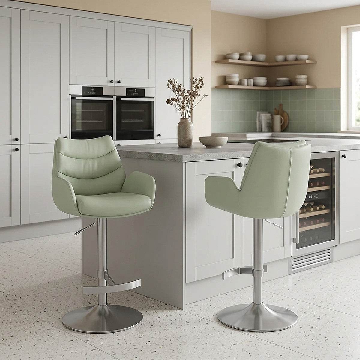 Seville Real Leather Brushed Stool Green