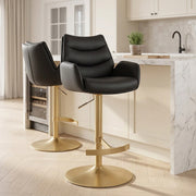 Seville Real Leather Gold Stool Black