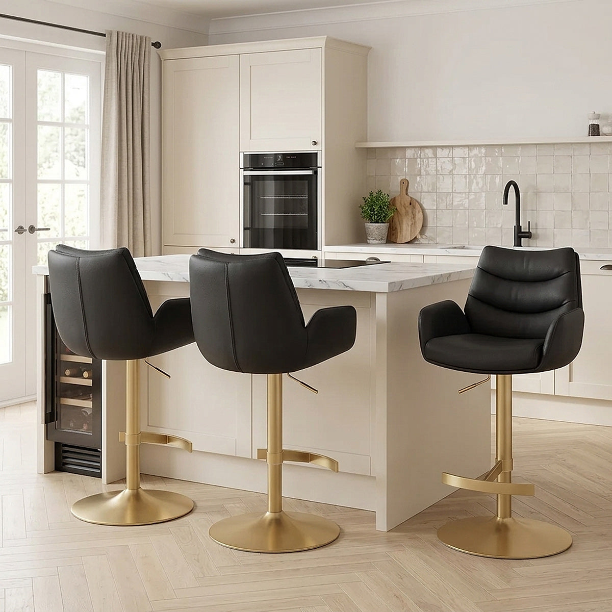 Seville Real Leather Gold Stool Black