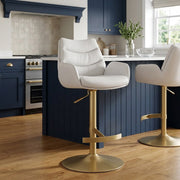 Seville Real Leather Gold Stool White