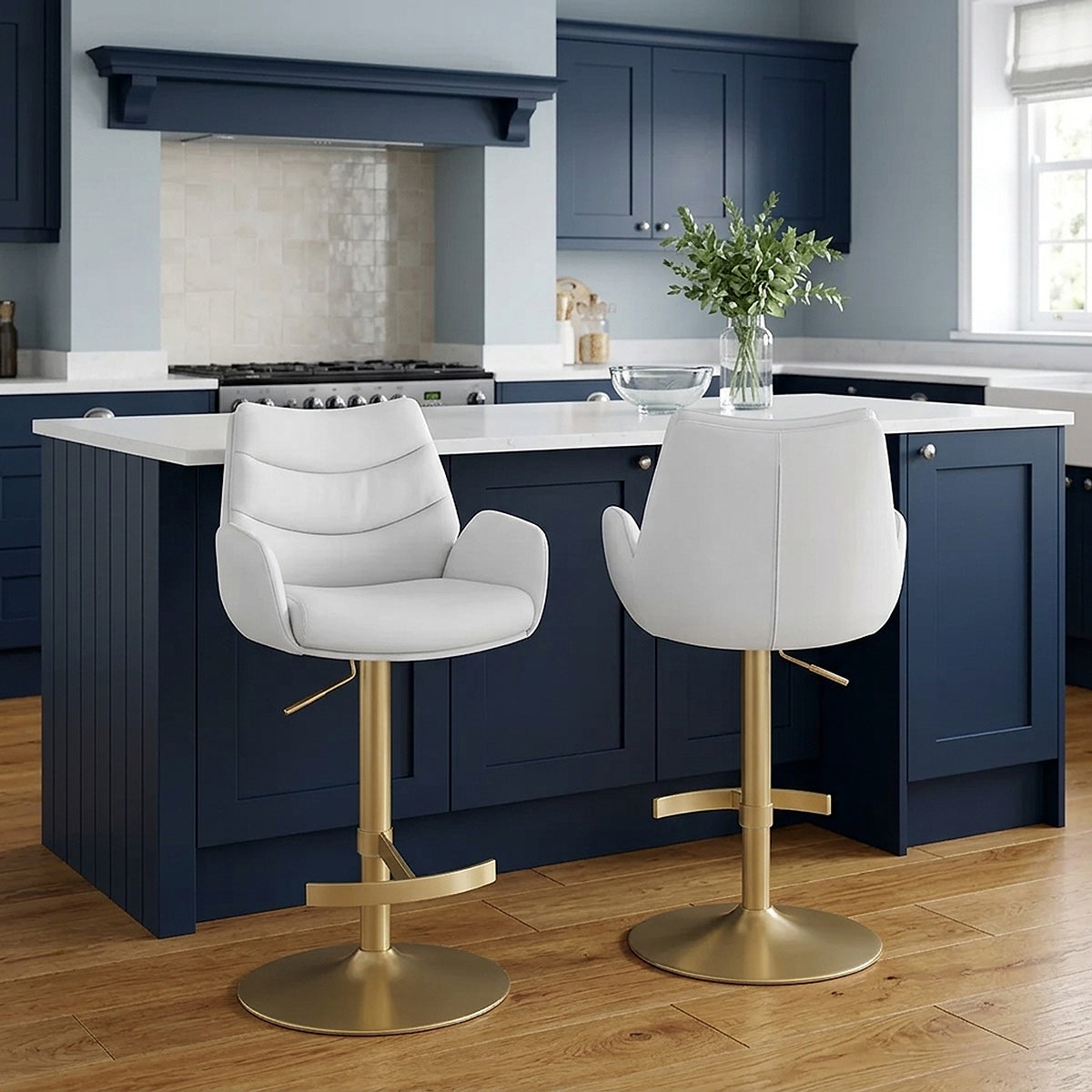 Seville Real Leather Gold Stool White
