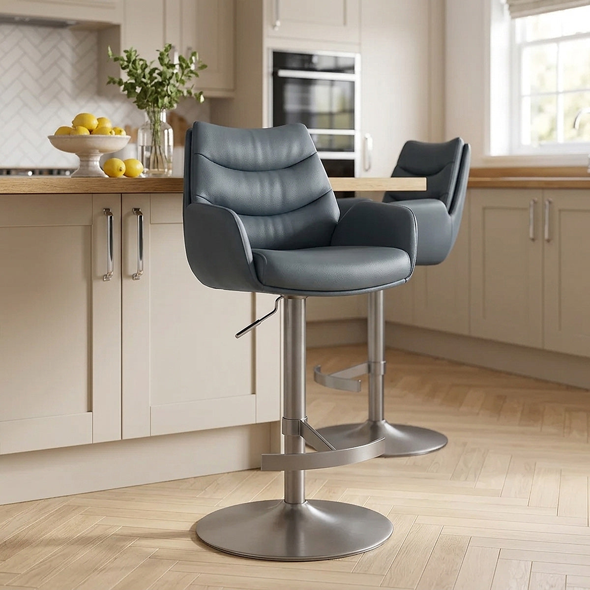 Seville Real Leather Graphite Stool Blue