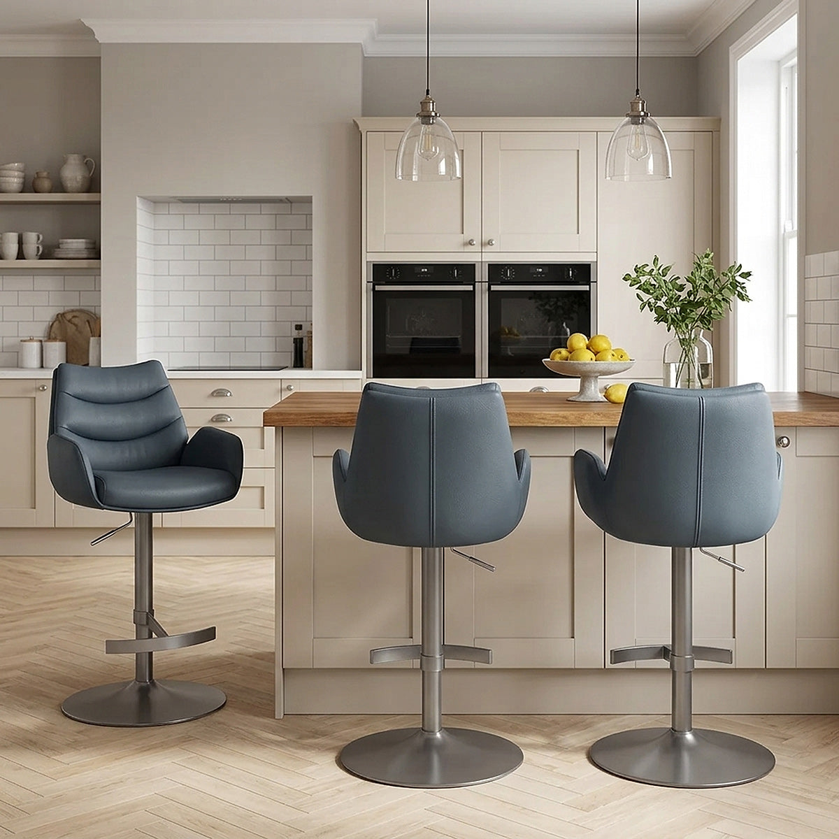 Seville Real Leather Graphite Stool Blue