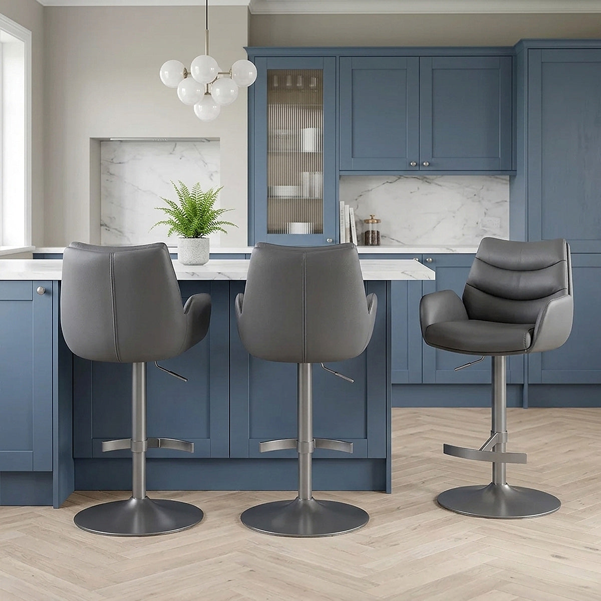 Seville Real Leather Graphite Stool Dark Grey