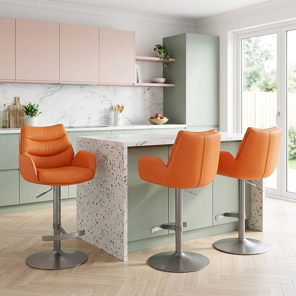 Seville Real Leather Graphite Stool Orange