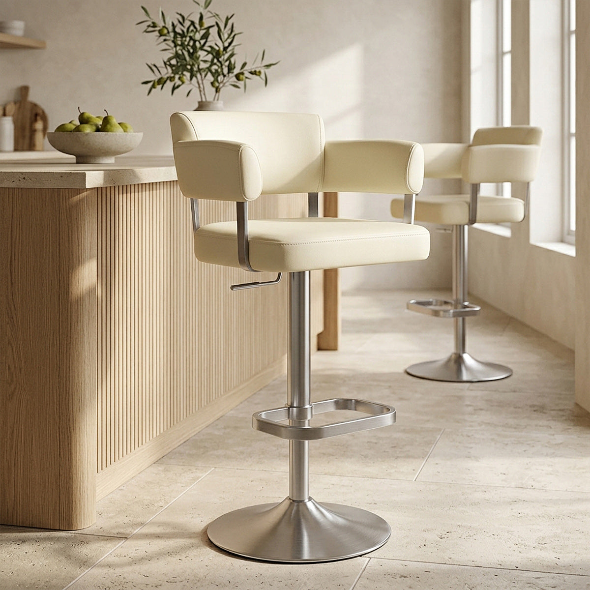 Sierra Bar Stool Cream Real Leather
