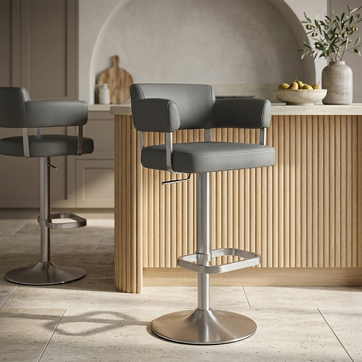 Sierra Bar Stool Dark Grey Real Leather