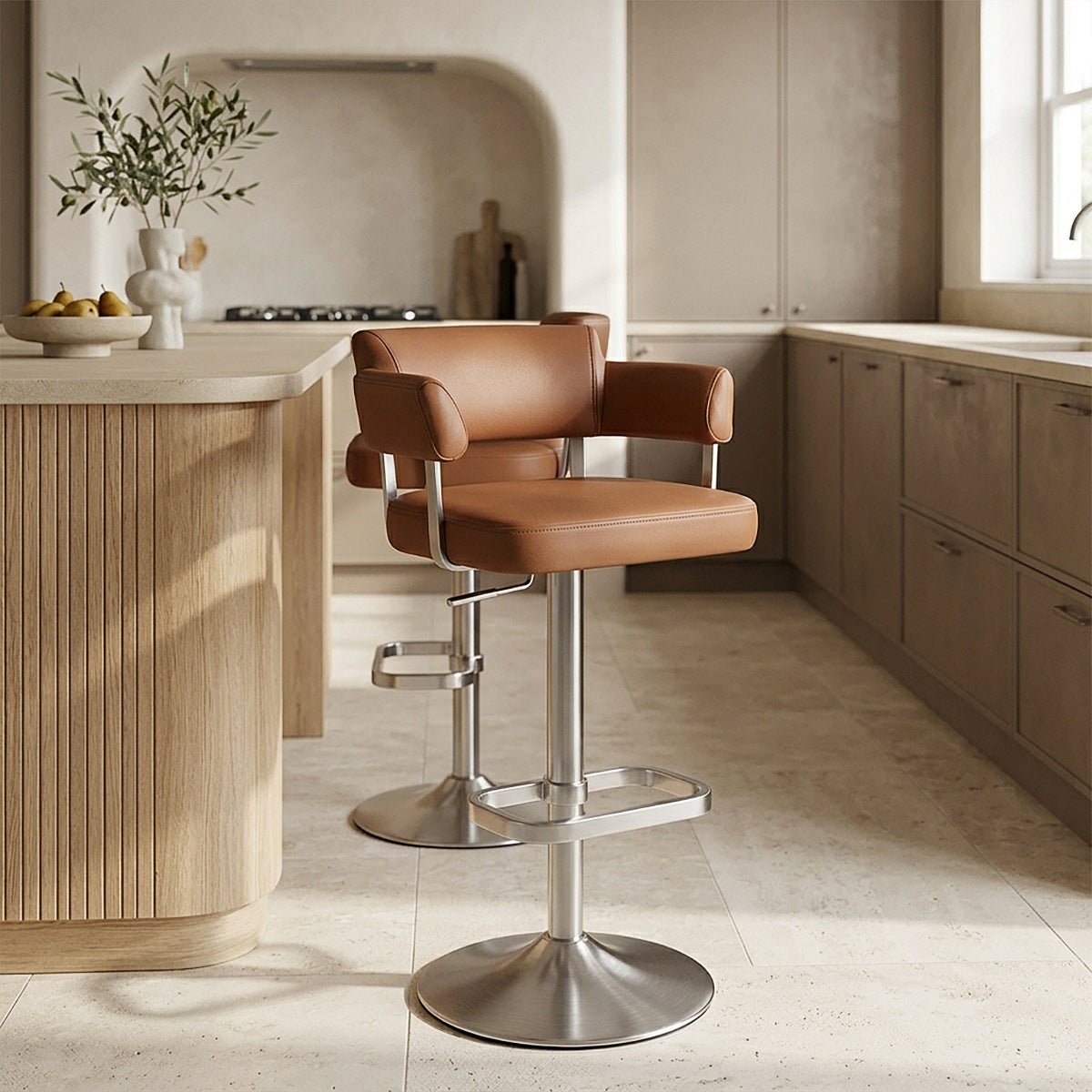 Sierra Bar Stool Tan Real Leather