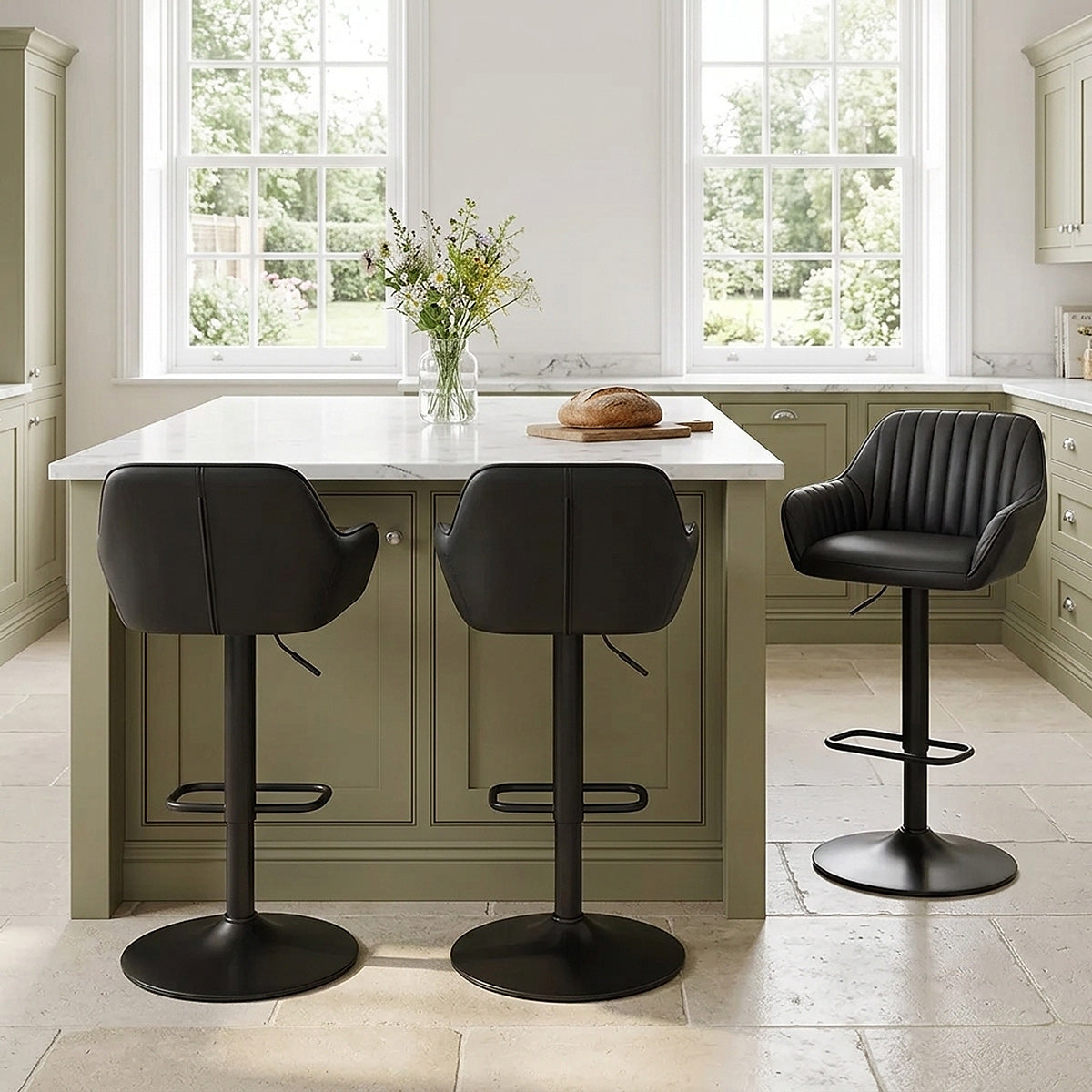 Sol Real Leather Bar Stool Black