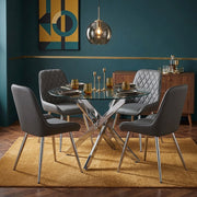 Sola 100cm Chrome Glass Table & 4 Lincoln Chrome Chairs Dining Set