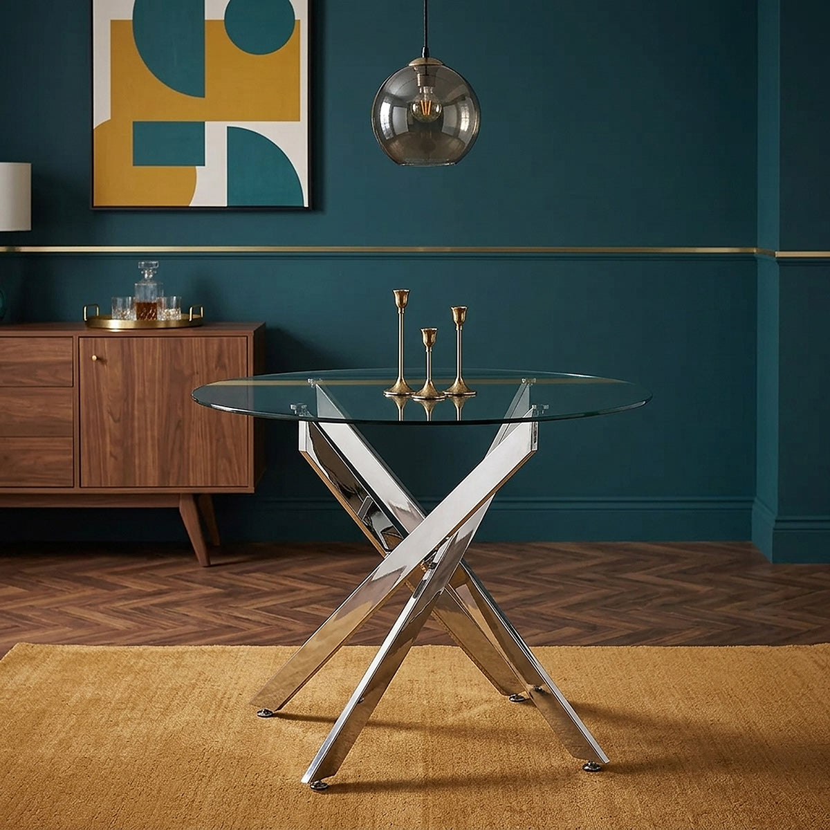 Sola 100cm Chrome Glass Table & 4 Lincoln Chrome Chairs Dining Set