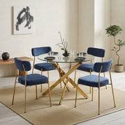 Sola 100cm Gold Round Glass Table & 4 Diana Gold Fabric Chairs Dining Set