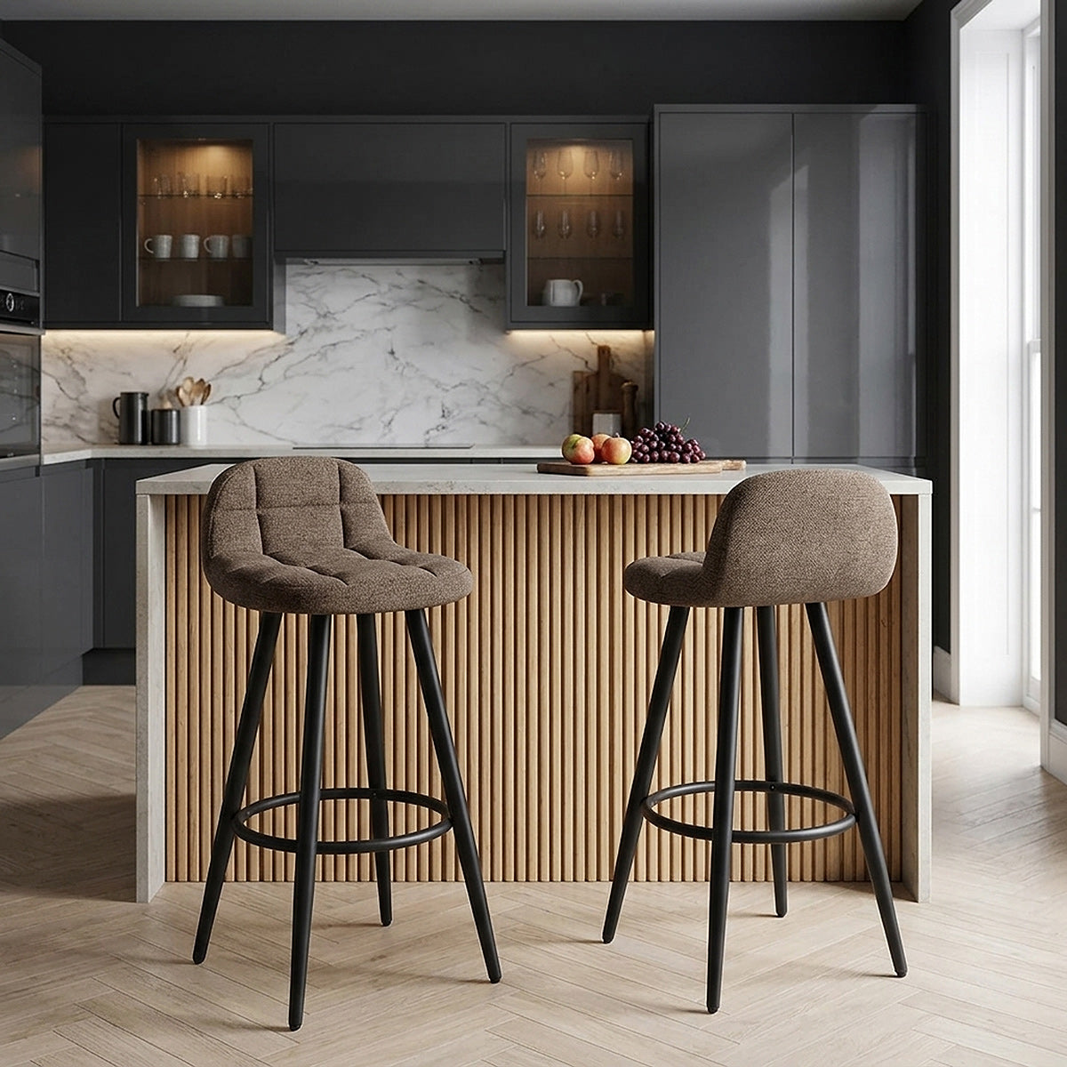 Solo Bar Stool Brown Fabric