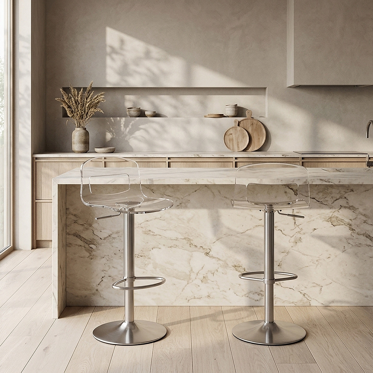 Stardust Brushed Steel Stool Clear