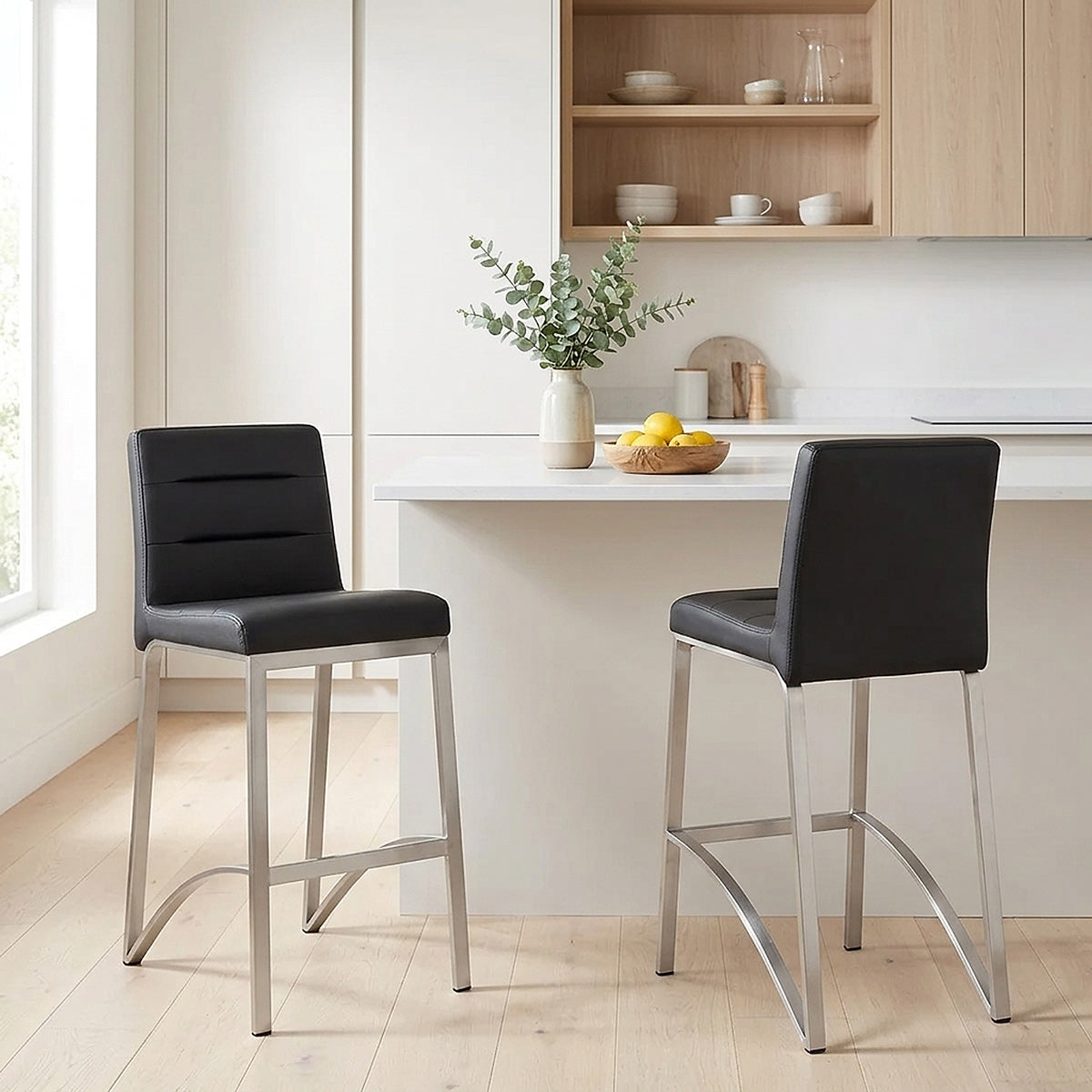 Stella Brushed Steel Stool Black