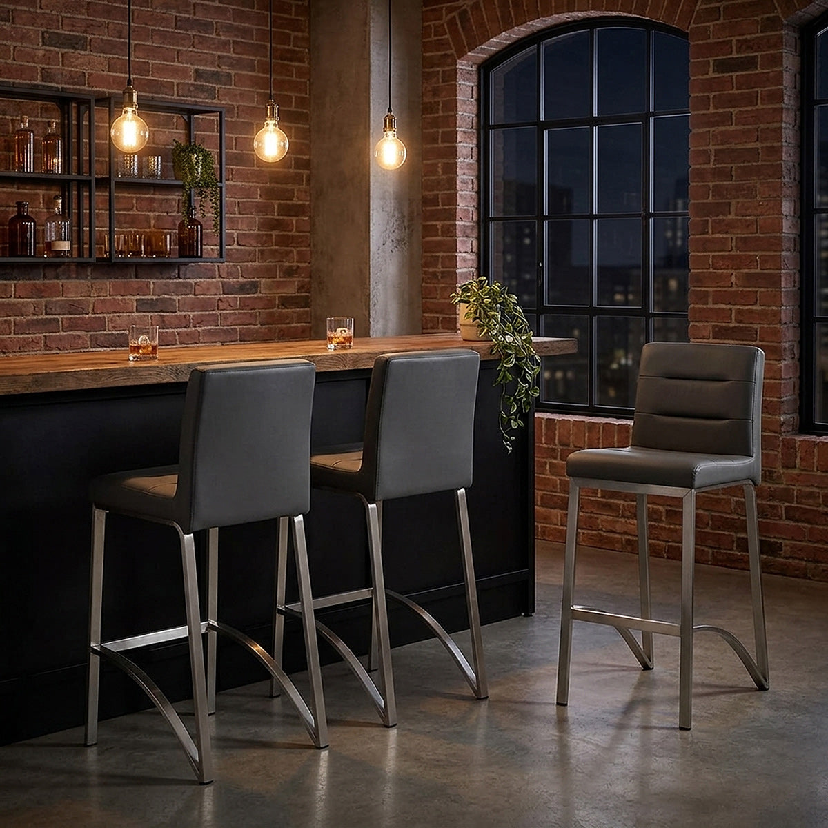 Stella Brushed Steel Stool Grey