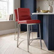 Stella Brushed Steel Stool Red