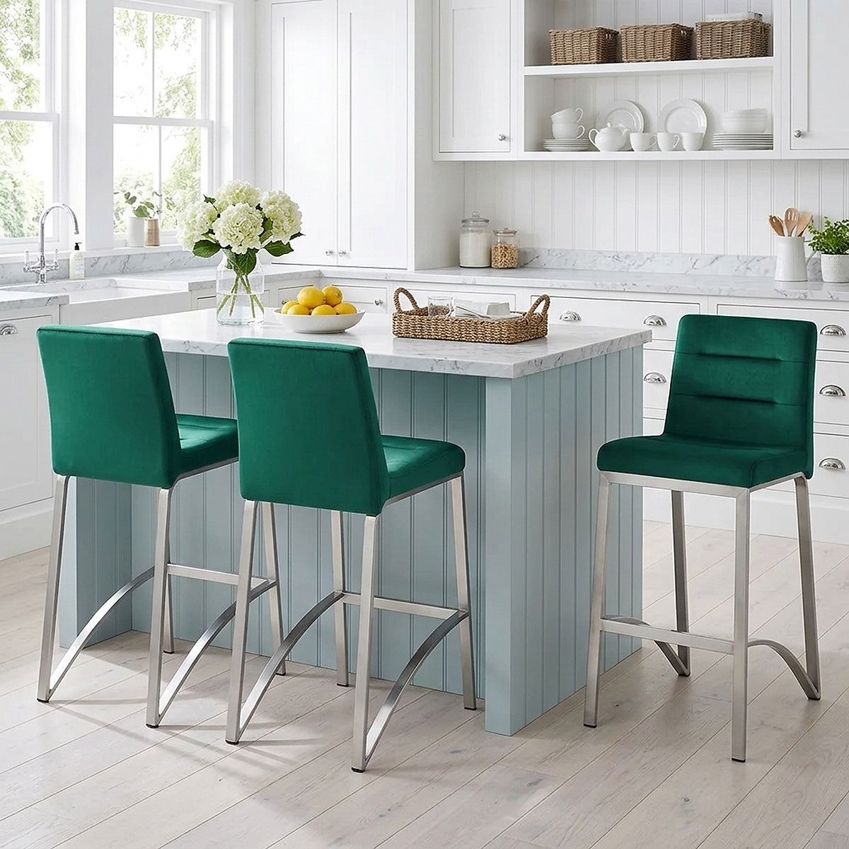 Stella Brushed Stool Green Velvet