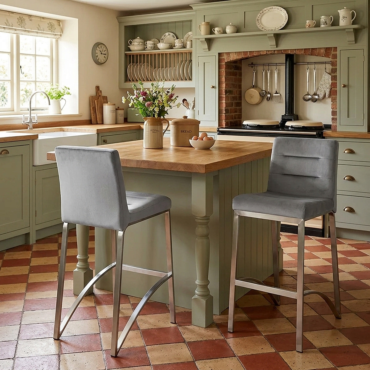 Stella Brushed Stool Grey Velvet