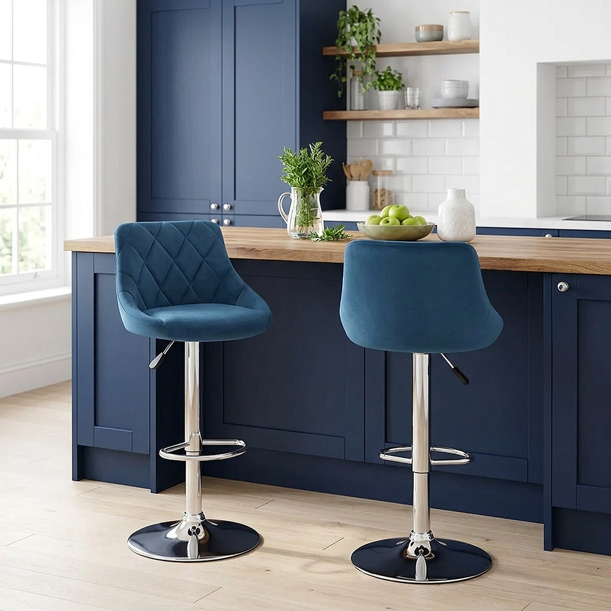 Stitch Bar Stool Blue Velvet