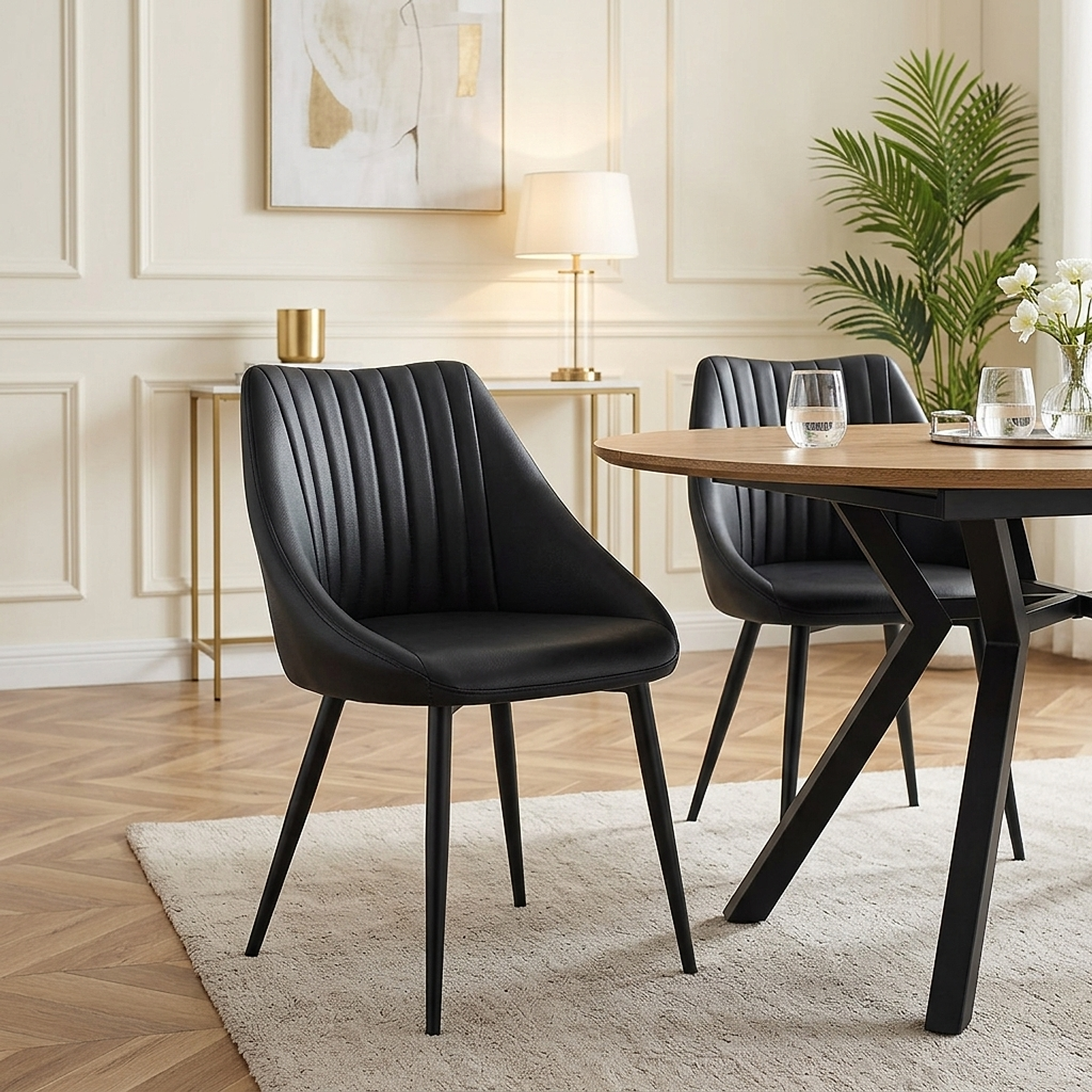 Strata Dining Chair Black Real Leather