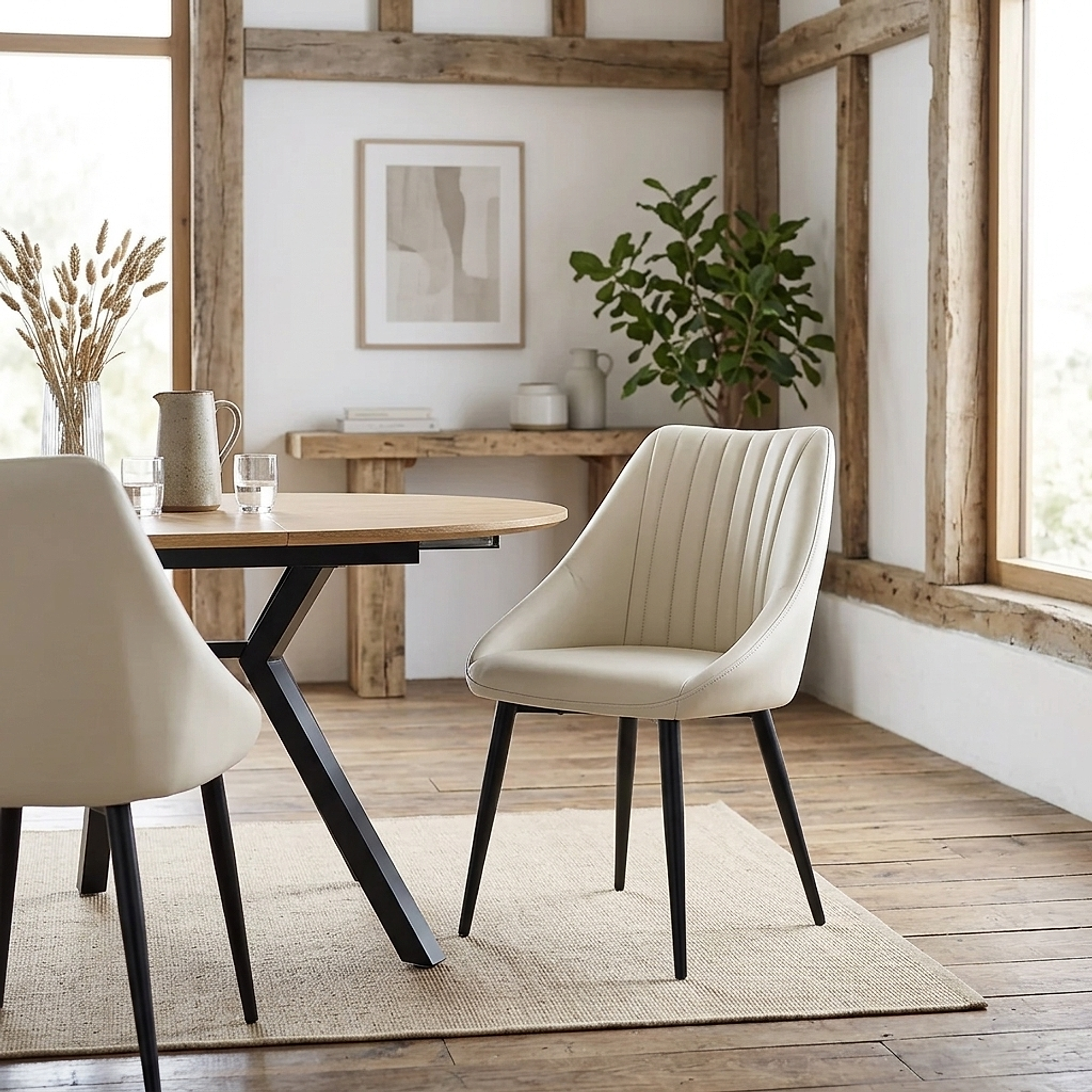 Strata Dining Chair Cream Real Leather