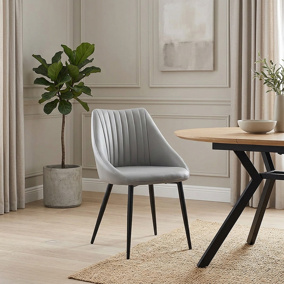 Strata Dining Chair Grey Real Leather