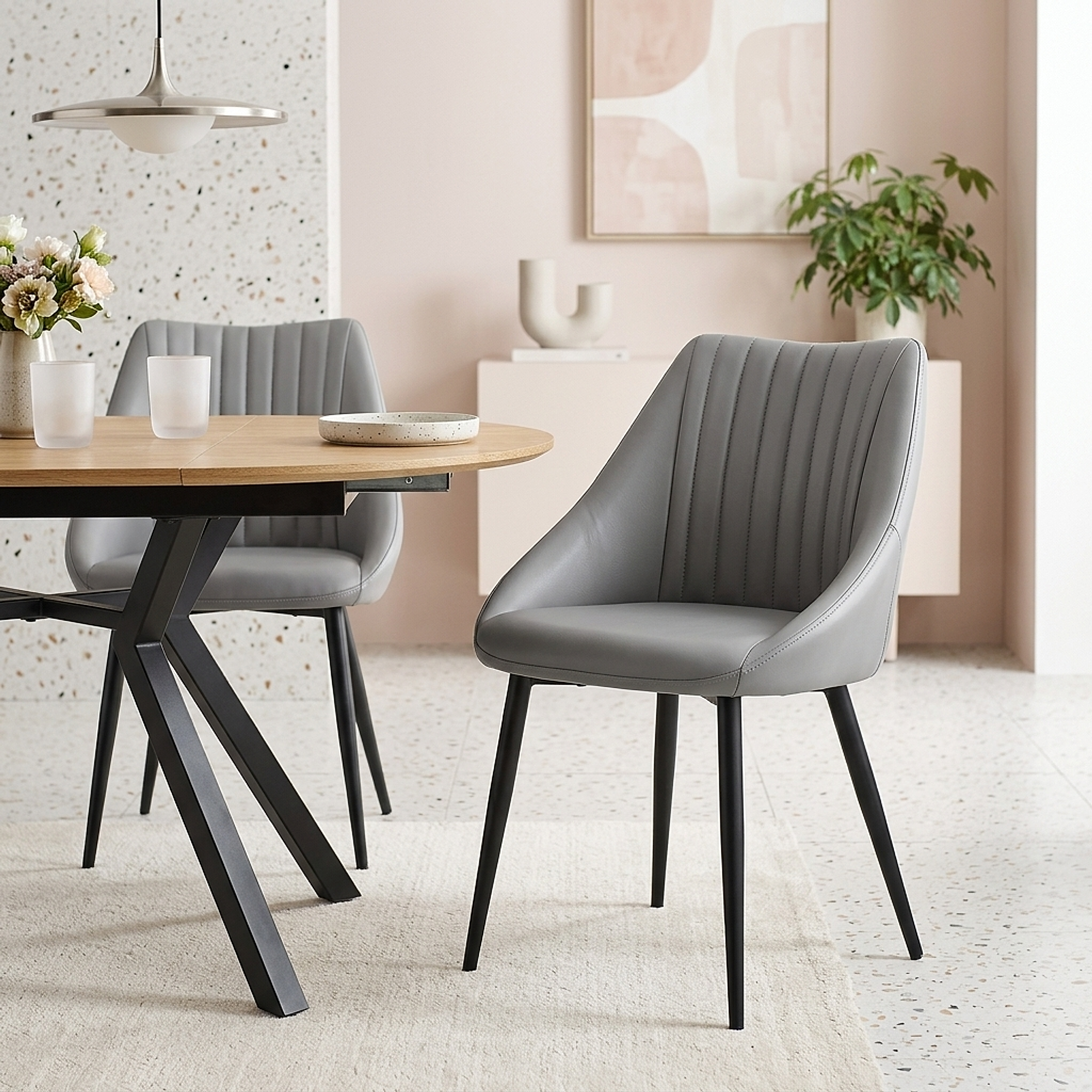 Strata Dining Chair Grey Real Leather
