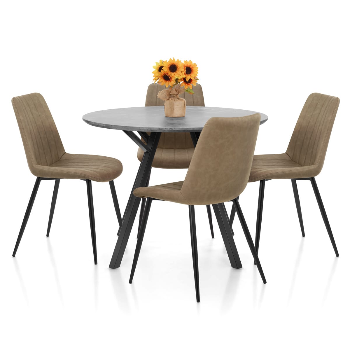 Sussex Dining Set Concrete & Brown