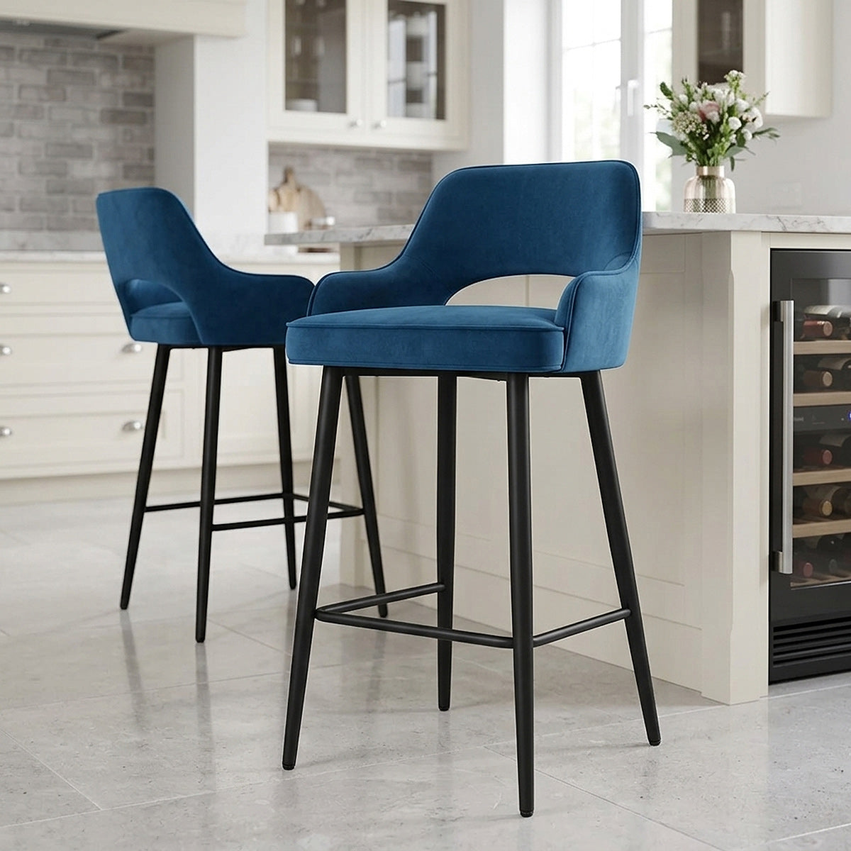 Sutton Bar Stool Blue Velvet