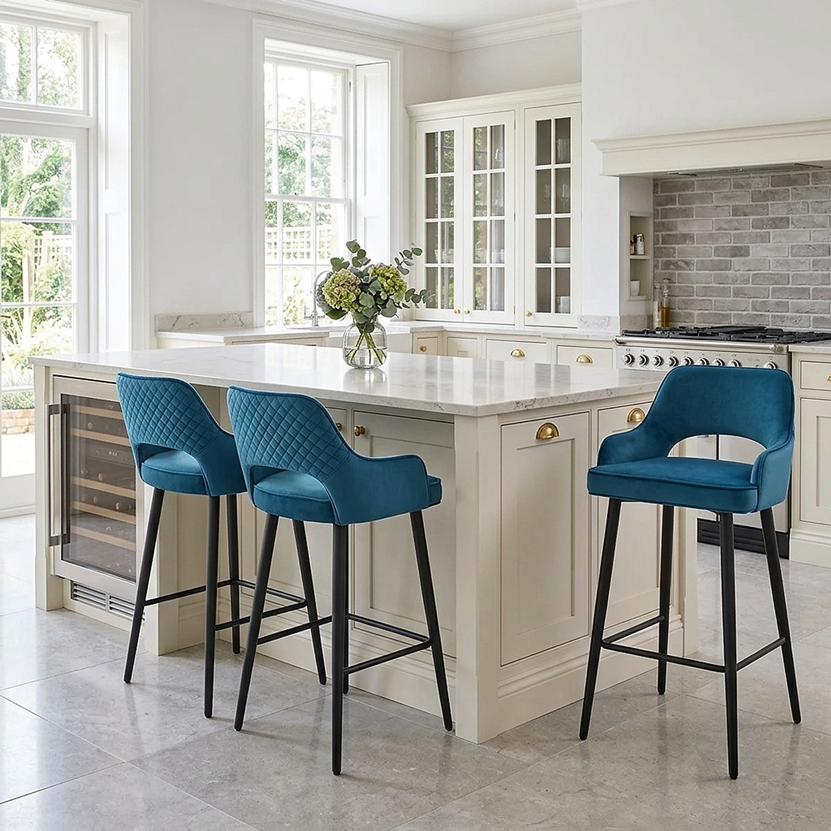 Sutton Bar Stool Blue Velvet