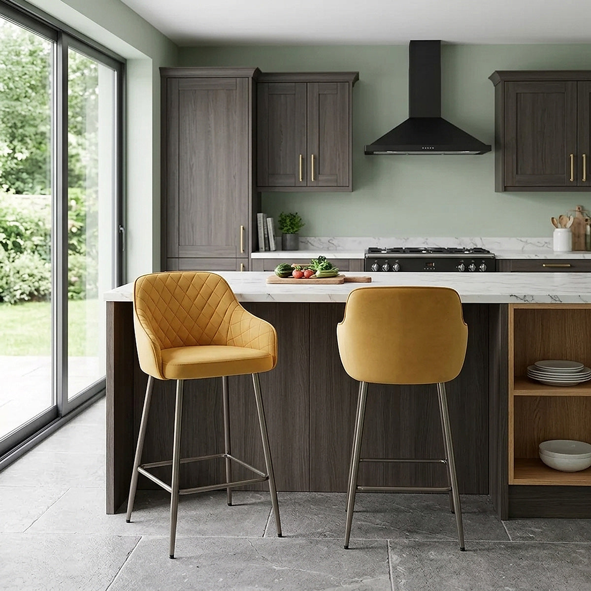 Sydney Bar Stool Yellow Velvet