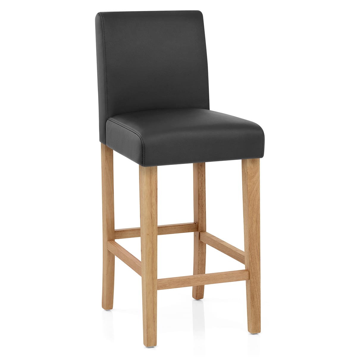 Tetbury Oak Bar Stool Black Leather