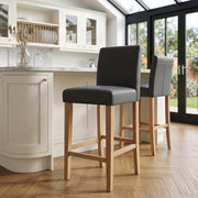 Tetbury Oak Bar Stool Black Leather