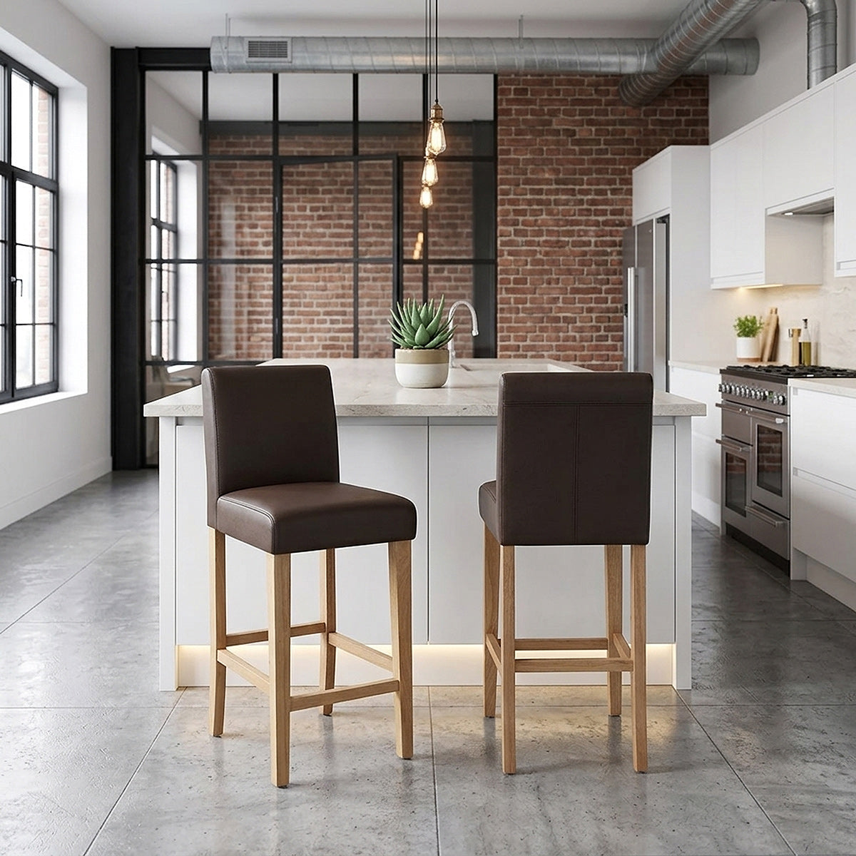 Tetbury Oak Bar Stool Brown Leather