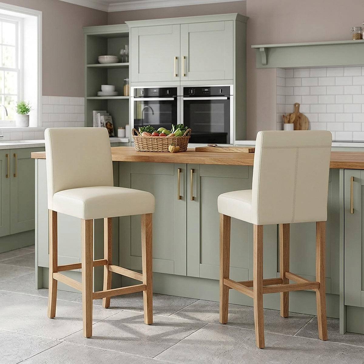 Tetbury Oak Bar Stool Cream Leather
