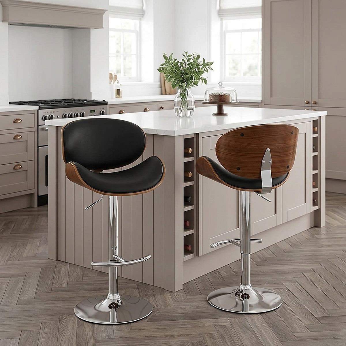 Theo Walnut Bar Stool Black