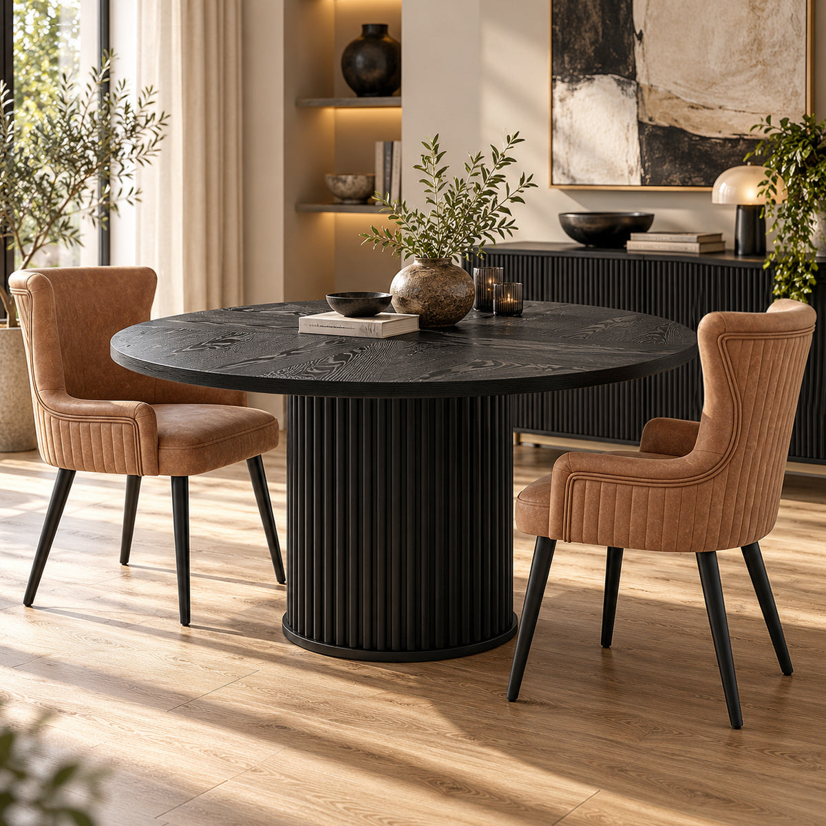 Tiber 120cm Round Wooden Dining Table Black