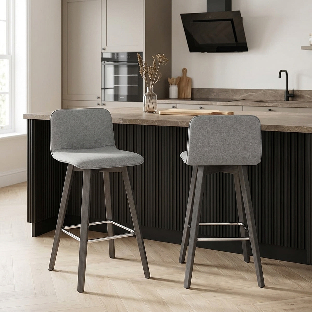 Tide Grey Wood Stool Grey Fabric
