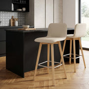 Tide Wooden Stool Beige Fabric