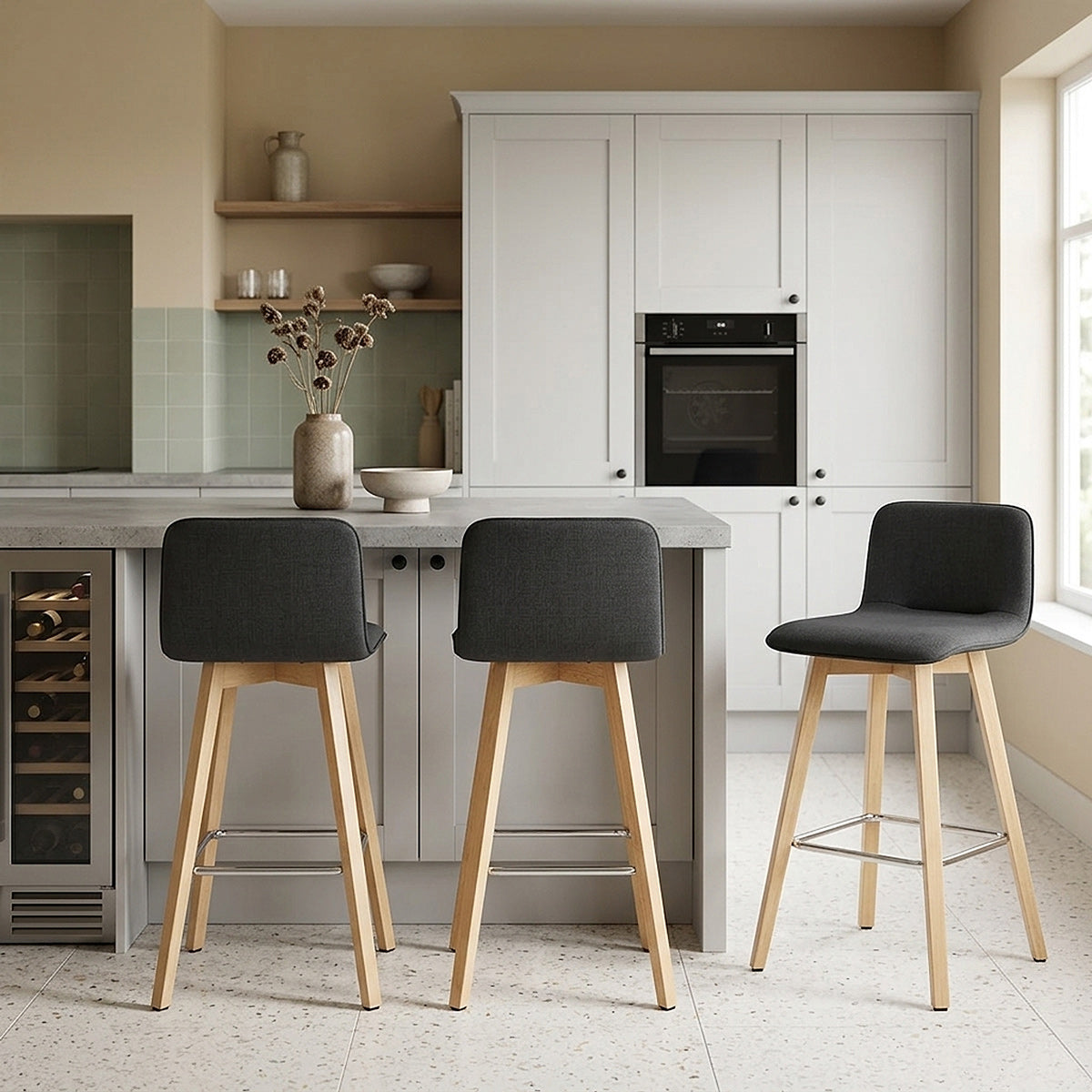 Tide Wooden Stool Black Fabric